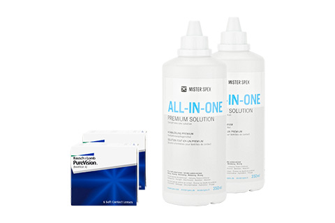 PureVision Spheric Lentillas mensuales + Solución combinada Premium