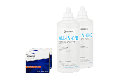 PureVision Toric Lentillas mensuales + Solución combinada Premium