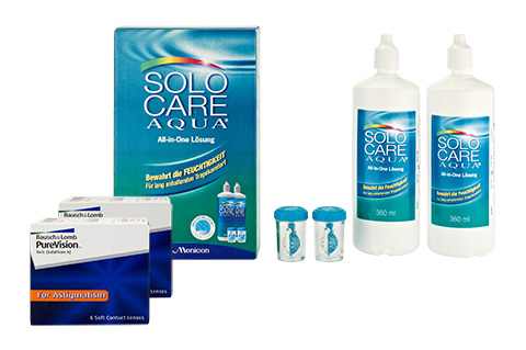 PureVision Toric Lentillas mensuales + Solocare Aqua Twinbox