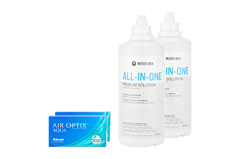 Air Optix Aqua Lentillas mensuales + Solución combinada Premium