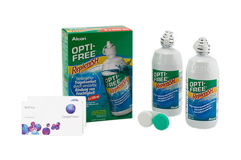 Biofinity Lentillas mensuales + Opti Free RepleniSH Twinbox