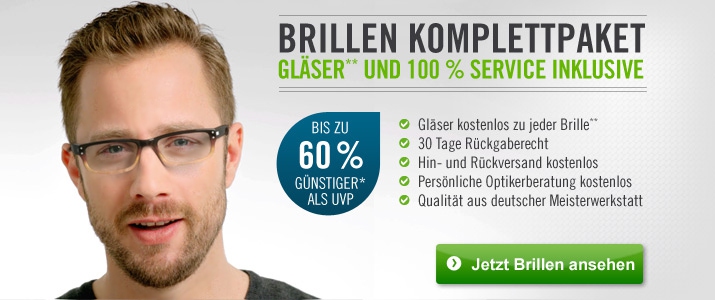 Das Brillen Komplettpaket: Hochwertige Gläser kostenlos zu jeder Brille.